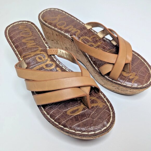 Sam Edelman Reana Brown Cork Wedge Sandals Women’s Size 6.5 Pre-Owned - Picture 4 of 9